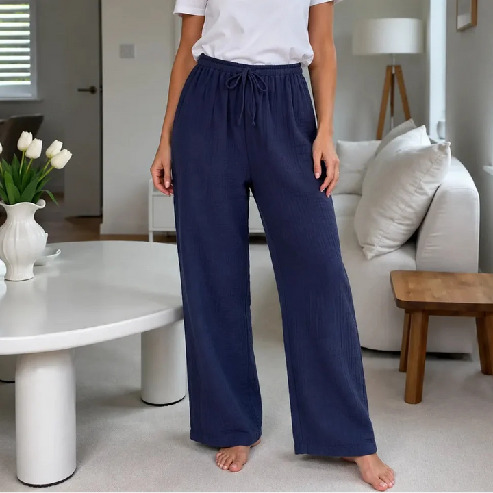 Loravie – Crinkle Wide Leg Elastic Waist Lounge Pants for Women