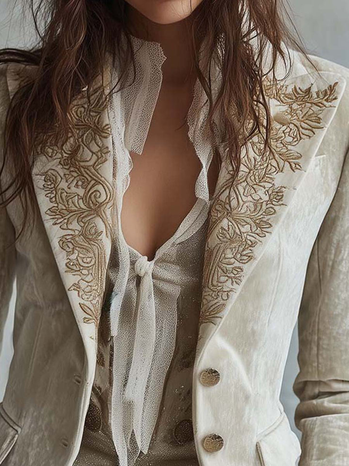 Constance | Ivory Embroidered Tailored Blazer