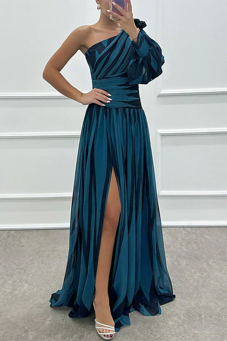 Violet &amp; Grace™ |Elegant Striped Maxi Dress with One Shoulder