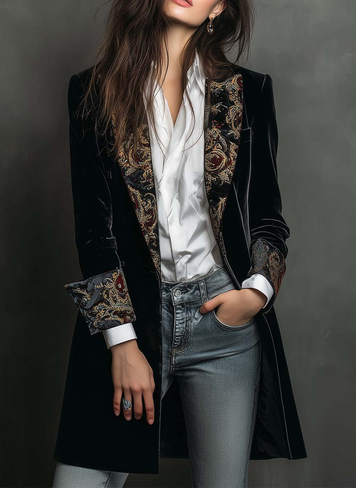 Léontine | Fitted Black Baroque-Print Blazer