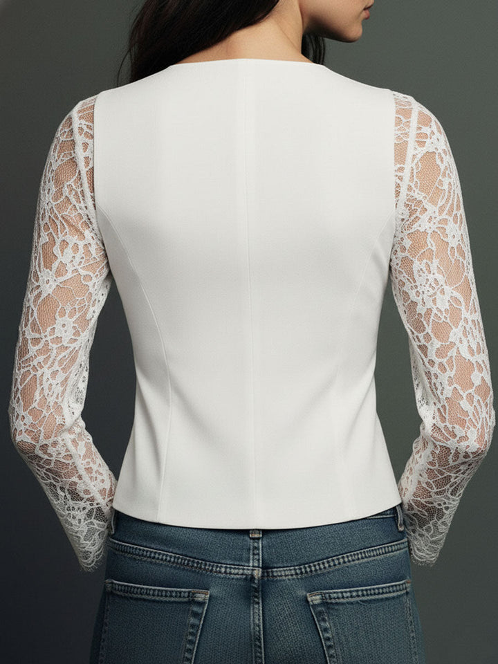 Noémie | Black Sheer-Sleeve Blazer Top