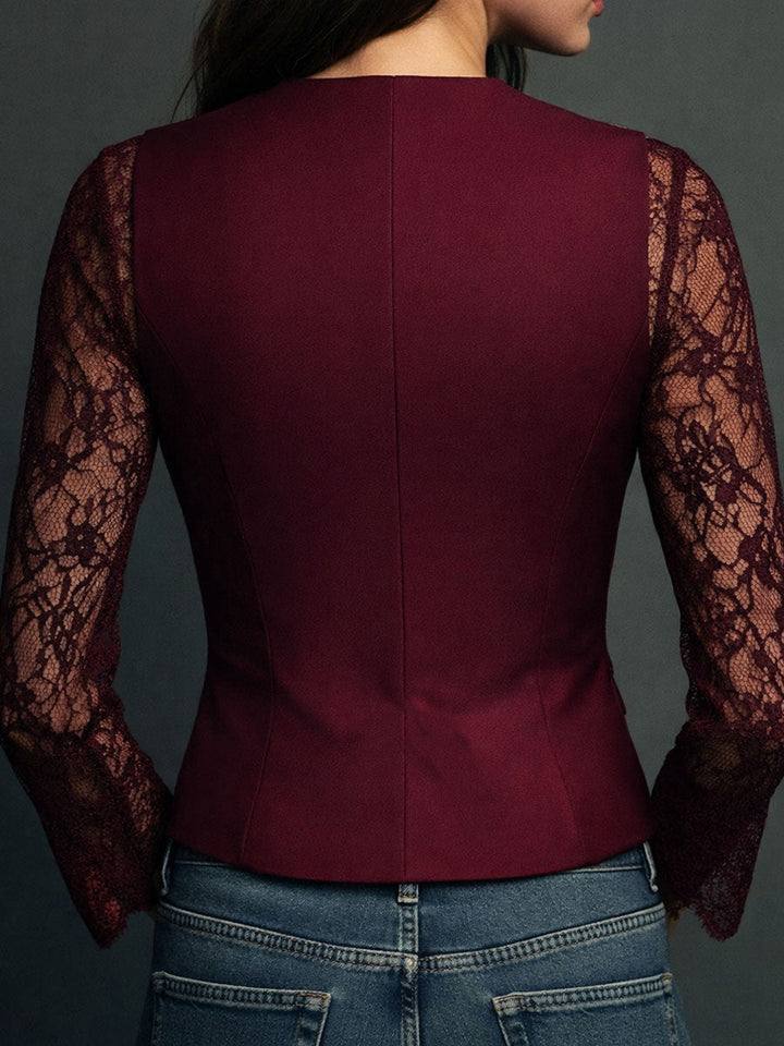 Noémie | Black Sheer-Sleeve Blazer Top