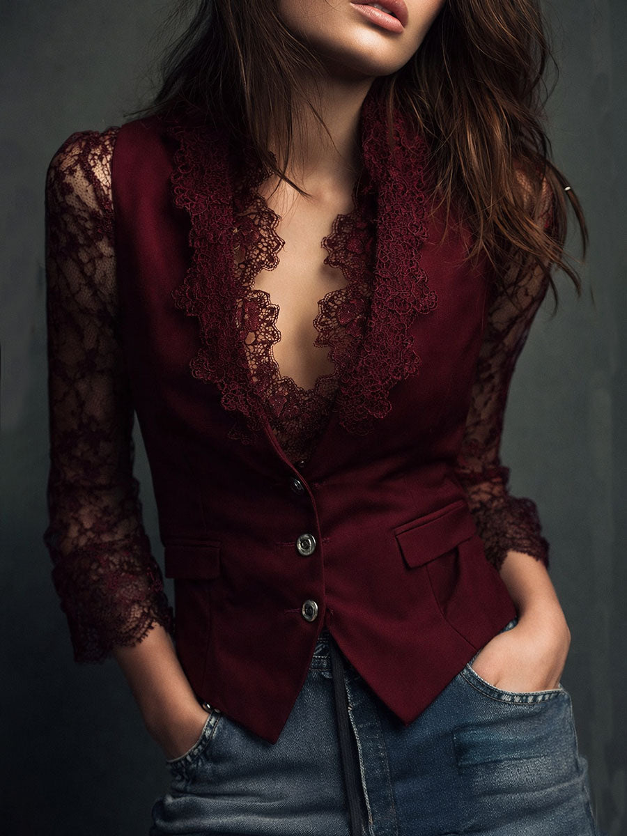Noémie | Black Sheer-Sleeve Blazer Top