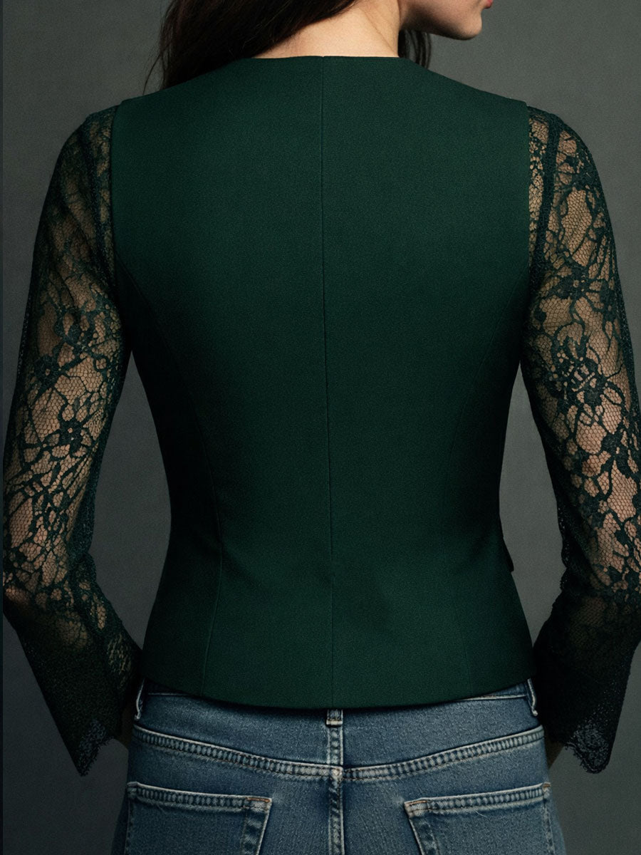 Noémie | Black Sheer-Sleeve Blazer Top