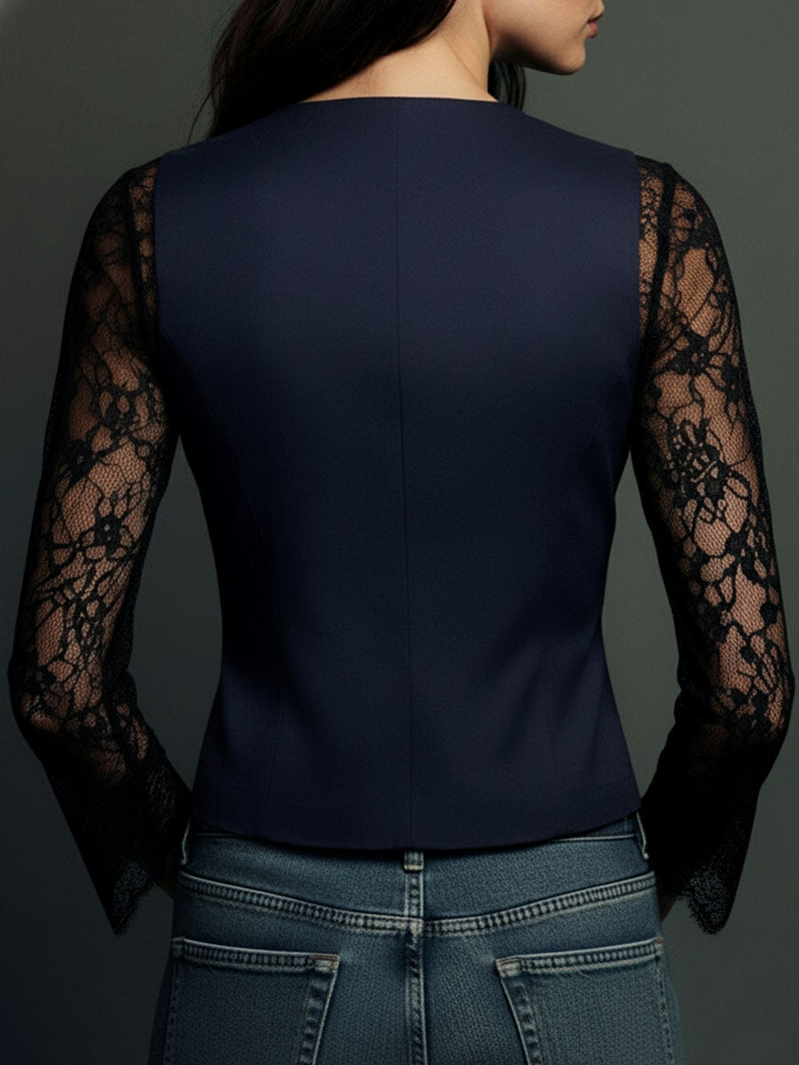 Noémie | Black Sheer-Sleeve Blazer Top