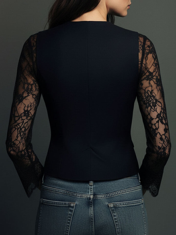 Noémie | Black Sheer-Sleeve Blazer Top