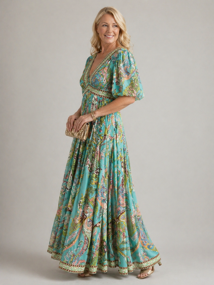 Violet &amp; Grace™ | Airy maxi dress with puff sleeves and V-neck