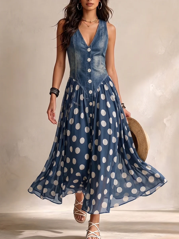 Sylvia | Midi chiffon dress with polka-dot pattern