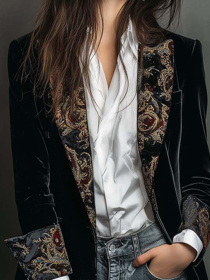 Léontine | Fitted Black Baroque-Print Blazer