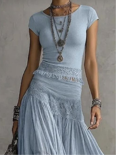 Giulia | Lace Detail Top &amp; Flowing Maxi Skirt Set