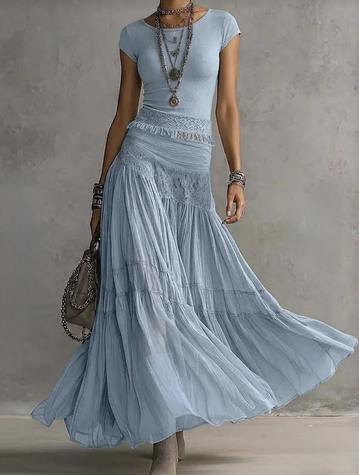 Giulia | Lace Detail Top &amp; Flowing Maxi Skirt Set