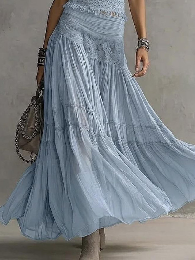 Giulia | Lace Detail Top &amp; Flowing Maxi Skirt Set
