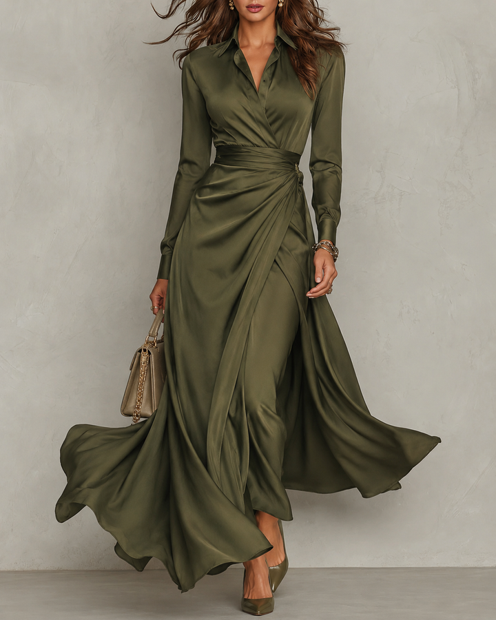 ELVENA™ | Ruched Shirt Midi Dress