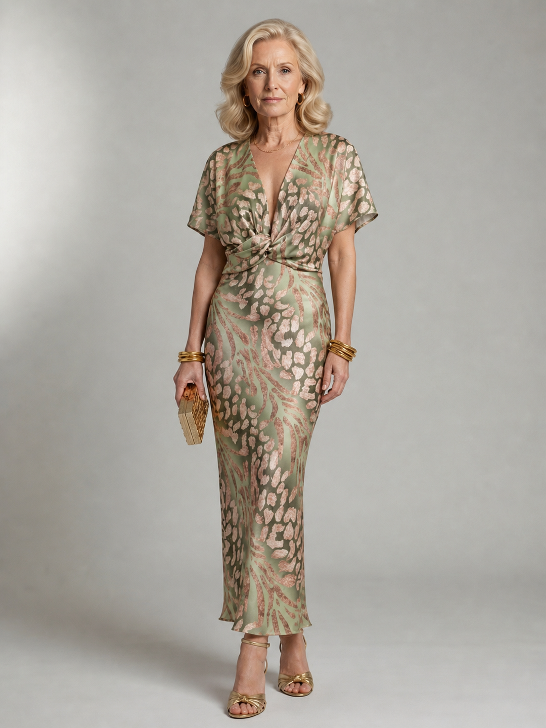 Violet &amp; Grace™ | Abstract Print V Neck Twist Waist Midi Dress