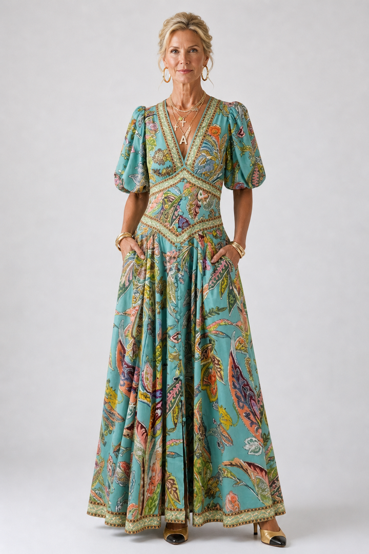 Violet &amp; Grace™ | Airy maxi dress with puff sleeves and V-neck
