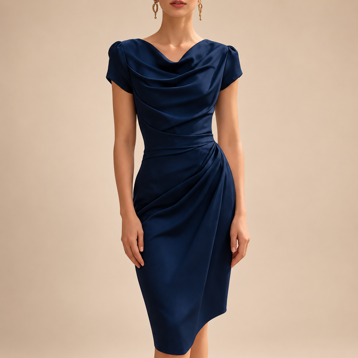 The Amara Draped Midi Dress – Elegant Sophistication with a Flattering Feminine Fit