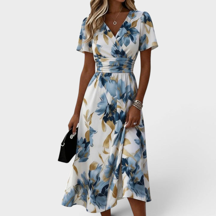 Elara | Floral V-Neck Midi Dress