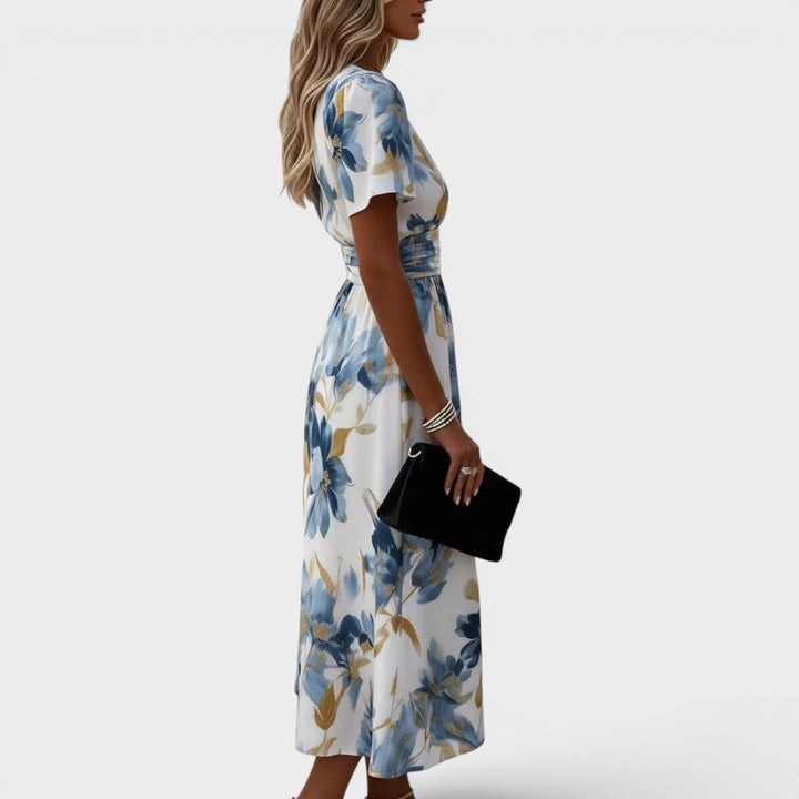 Elara | Floral V-Neck Midi Dress