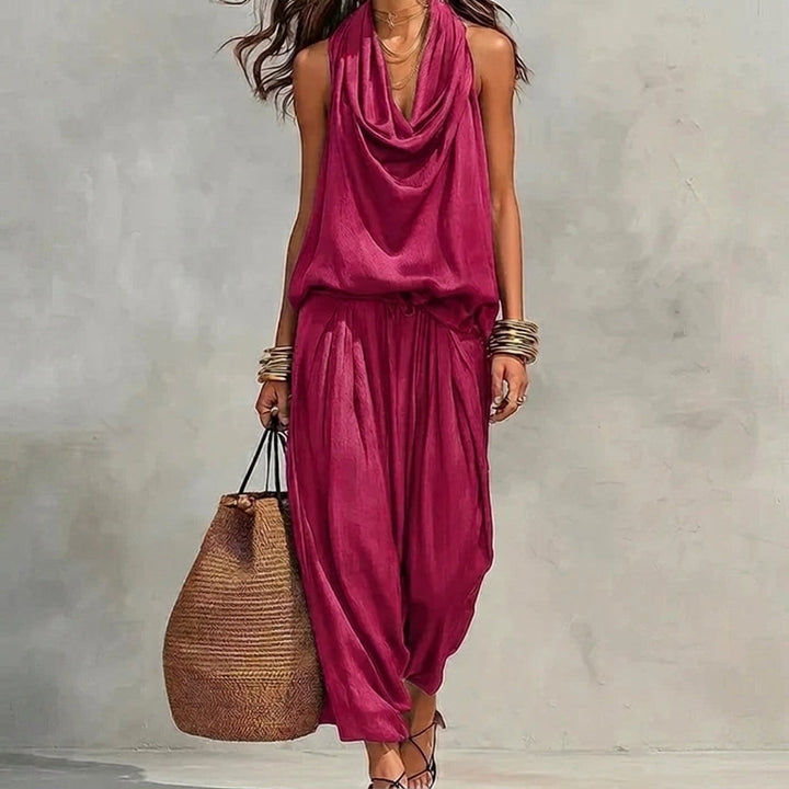 Ambra | Flowy Set with Draped Halter Top and Pants