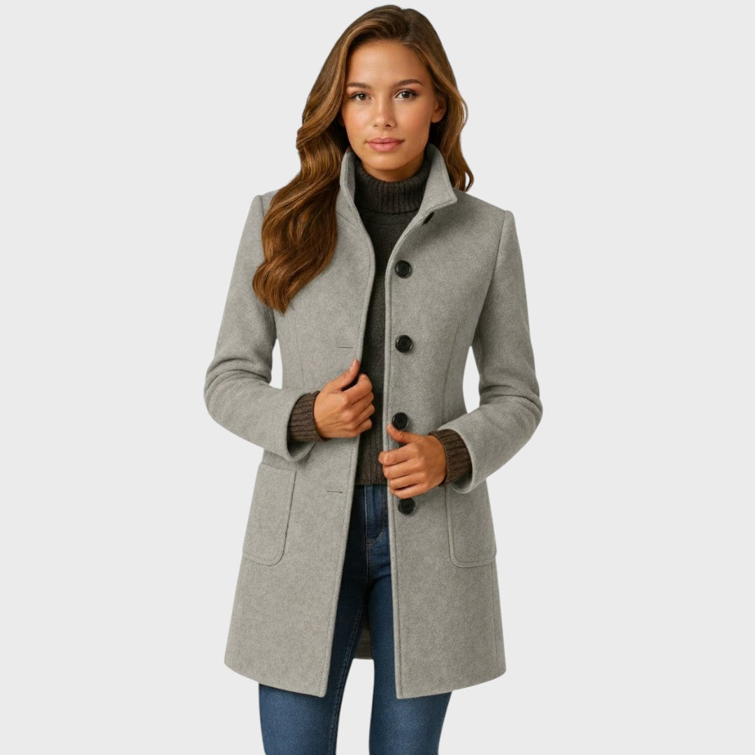 Delores | Structured Wool-Blend Coat with Stand Collar and Button Closure
