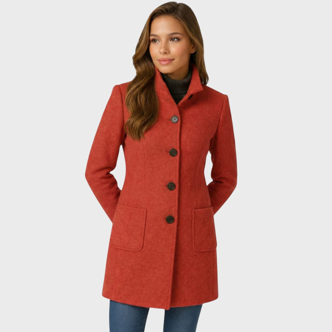 Delores | Structured Wool-Blend Coat with Stand Collar and Button Closure