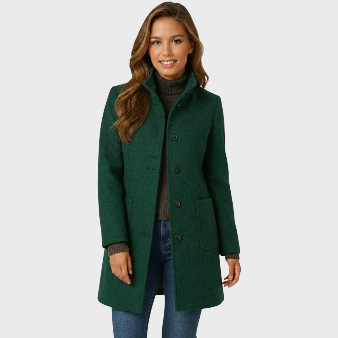 Delores | Structured Wool-Blend Coat with Stand Collar and Button Closure