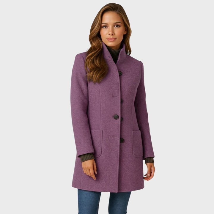 Delores | Structured Wool-Blend Coat with Stand Collar and Button Closure