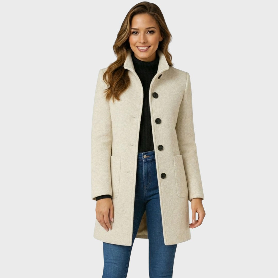 Delores | Structured Wool-Blend Coat with Stand Collar and Button Closure