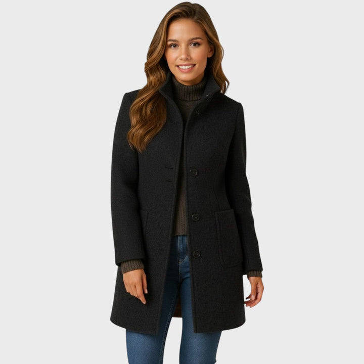 Delores | Structured Wool-Blend Coat with Stand Collar and Button Closure
