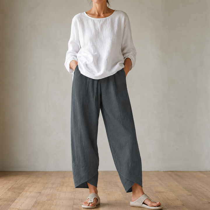 Solivia – Tulip Hem Cropped Wide Leg Pants with Pockets