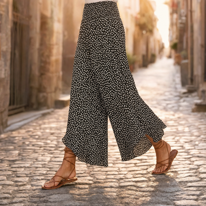 Velura – Smocked High-Waist Wide-Leg Floral Pants