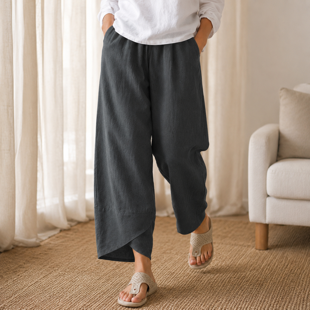 Solivia – Tulip Hem Cropped Wide Leg Pants with Pockets
