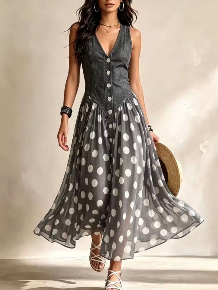 Mary | Midi Chiffon Dress with Polka-Dot Pattern