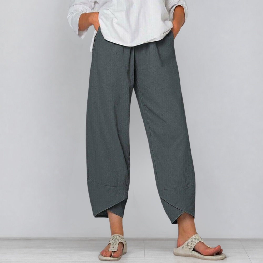 Solivia – Tulip Hem Cropped Wide Leg Pants with Pockets