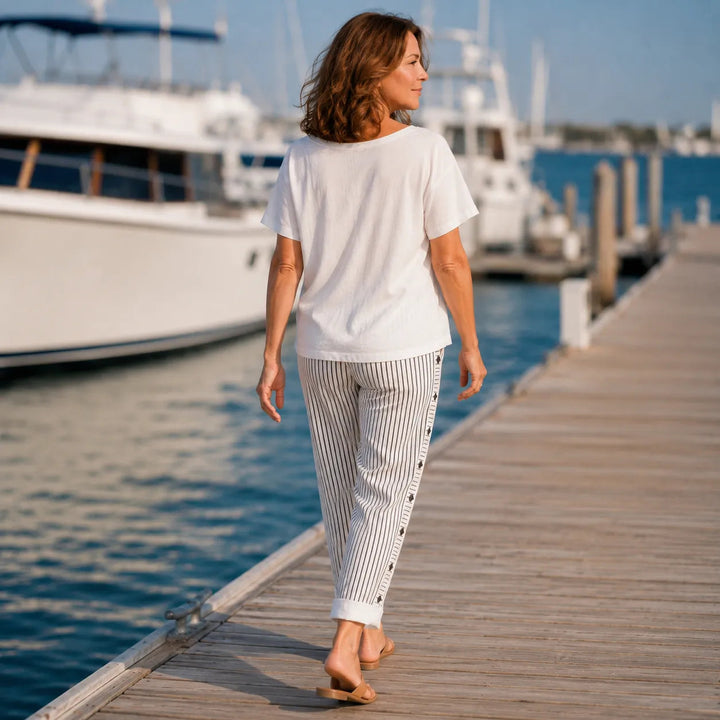 Marena – Striped Side-Button Cropped Summer Pants for Women