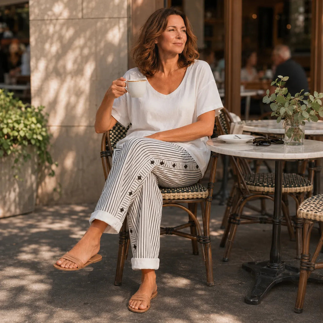 Marena – Striped Side-Button Cropped Summer Pants for Women
