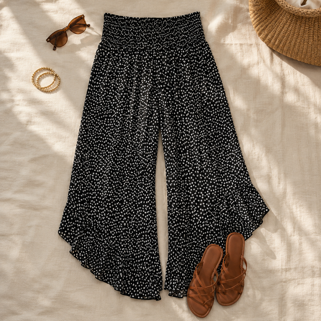 Velura – Smocked High-Waist Wide-Leg Floral Pants