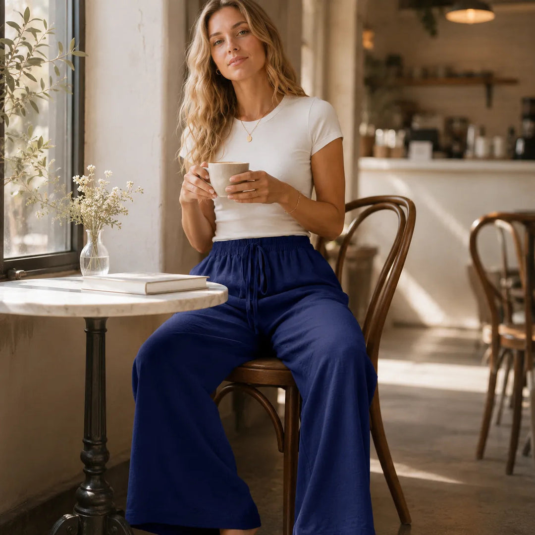 Loravie – Crinkle Wide Leg Elastic Waist Lounge Pants for Women