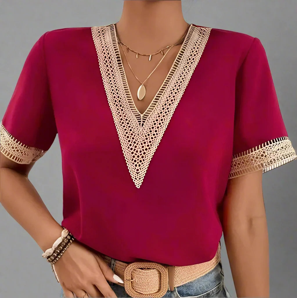 WAVERLY LACEFRONT V-NECK TEE