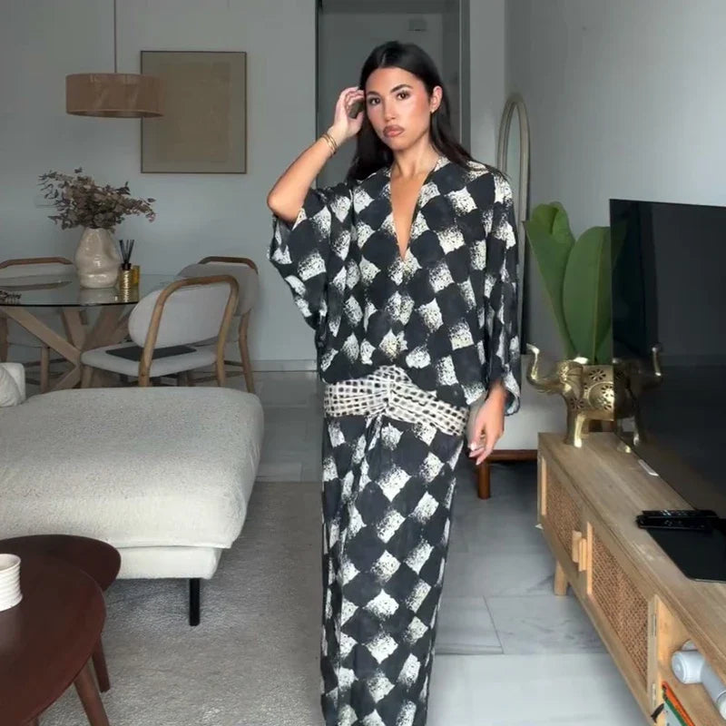 ELVENA™ | Monochrome Print Maxi Dress