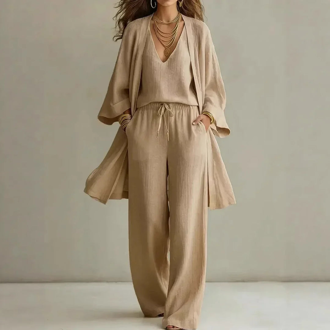 Camille | Three-Piece Wide-Leg Trouser Set with Overshirt