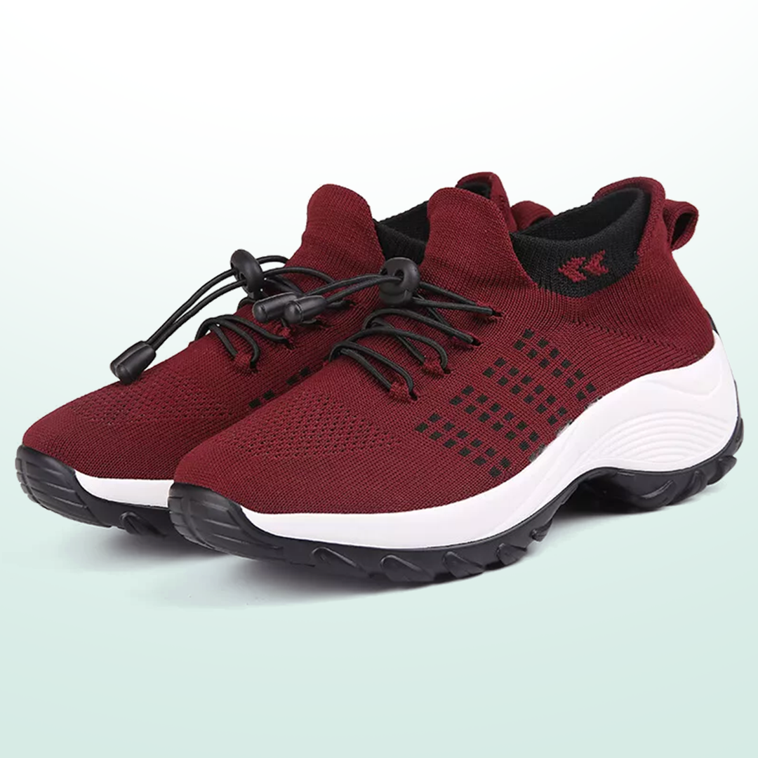 June – Orthopedic Knit Fabric Shoes in Black &amp; Red