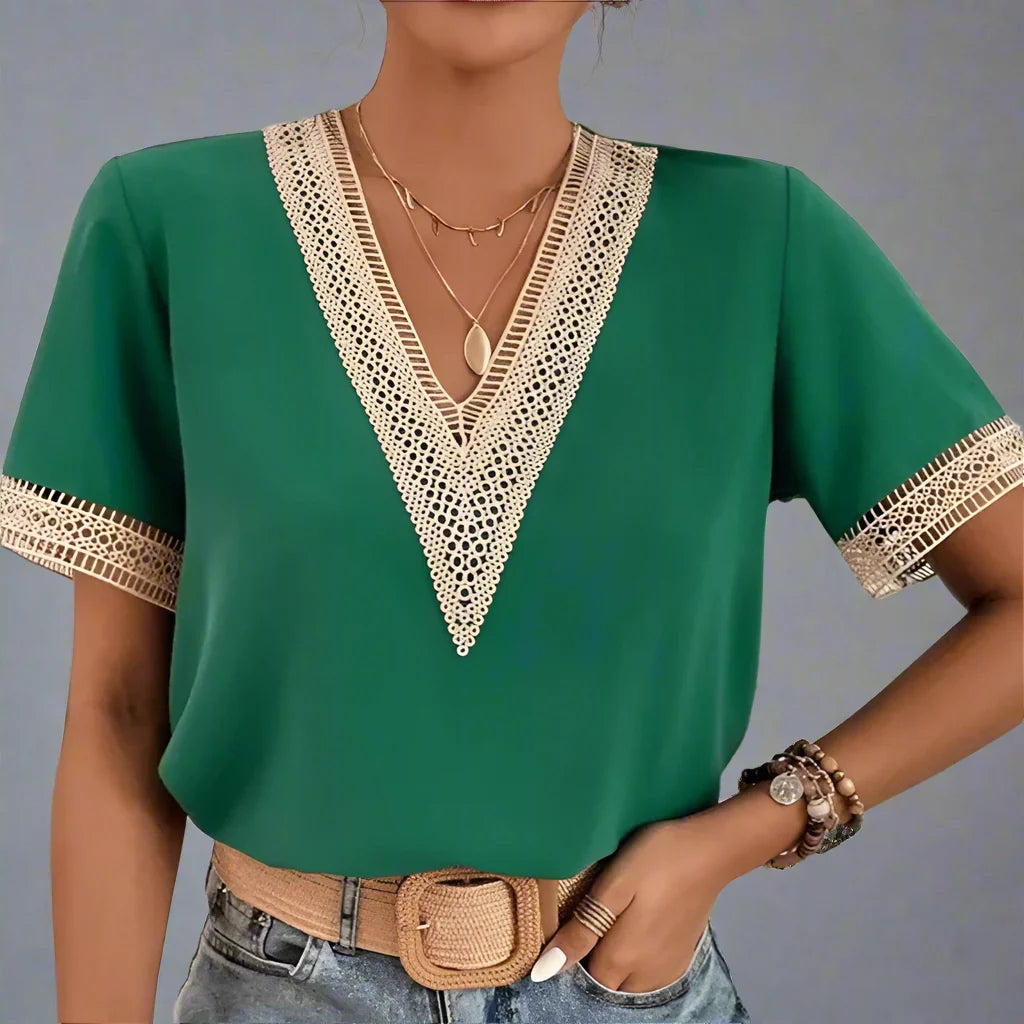 WAVERLY LACEFRONT V-NECK TEE