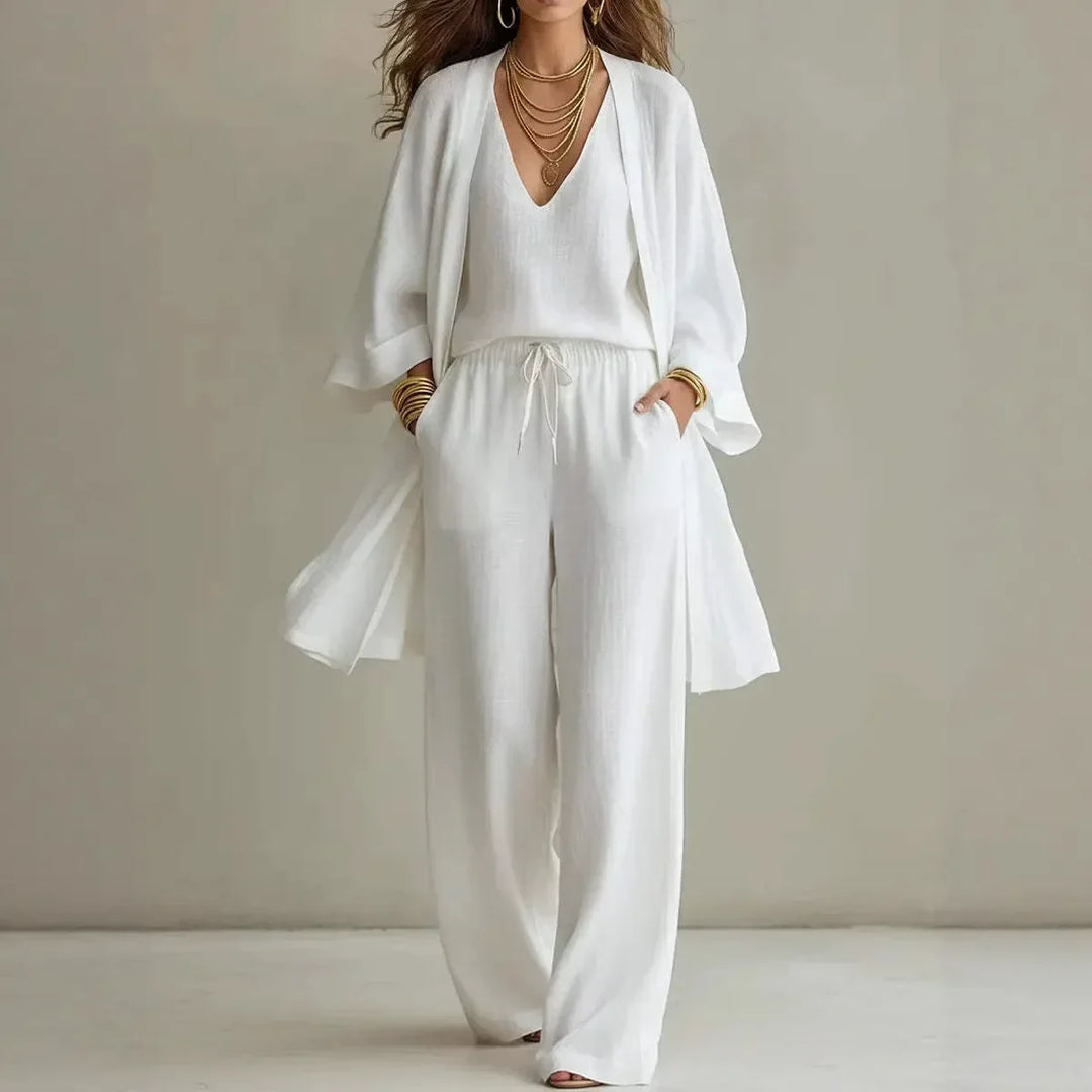 Camille | Three-Piece Wide-Leg Trouser Set with Overshirt