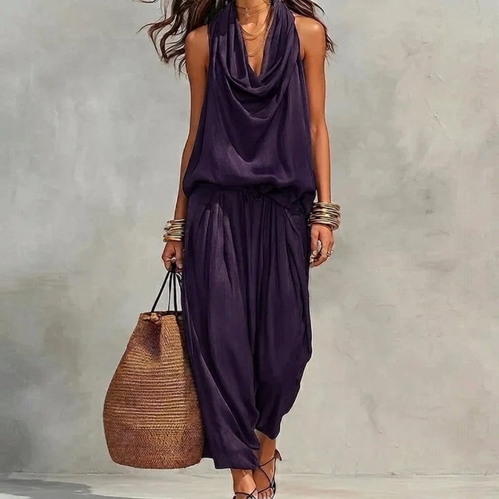 Ambra | Flowy Set with Draped Halter Top and Pants