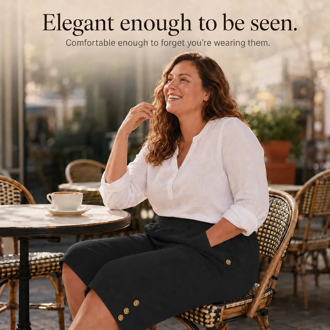 Velora – Plus Size Elastic Waist Capri Pants with Side Button Detail