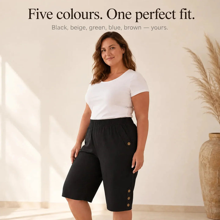 Velora – Plus Size Elastic Waist Capri Pants with Side Button Detail