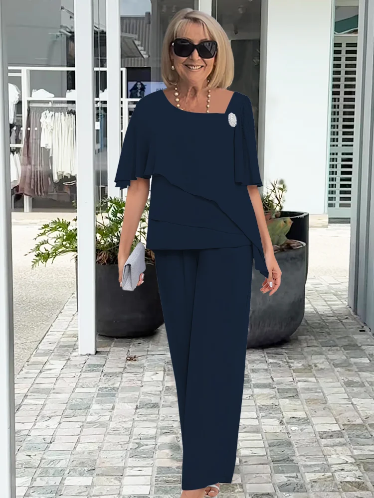 Winnie | Asymmetric Layered Blouse and Wide-Leg Trouser Set