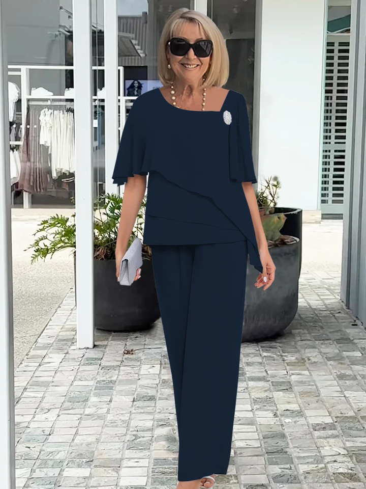 Winnie | Asymmetric Layered Blouse and Wide-Leg Trouser Set