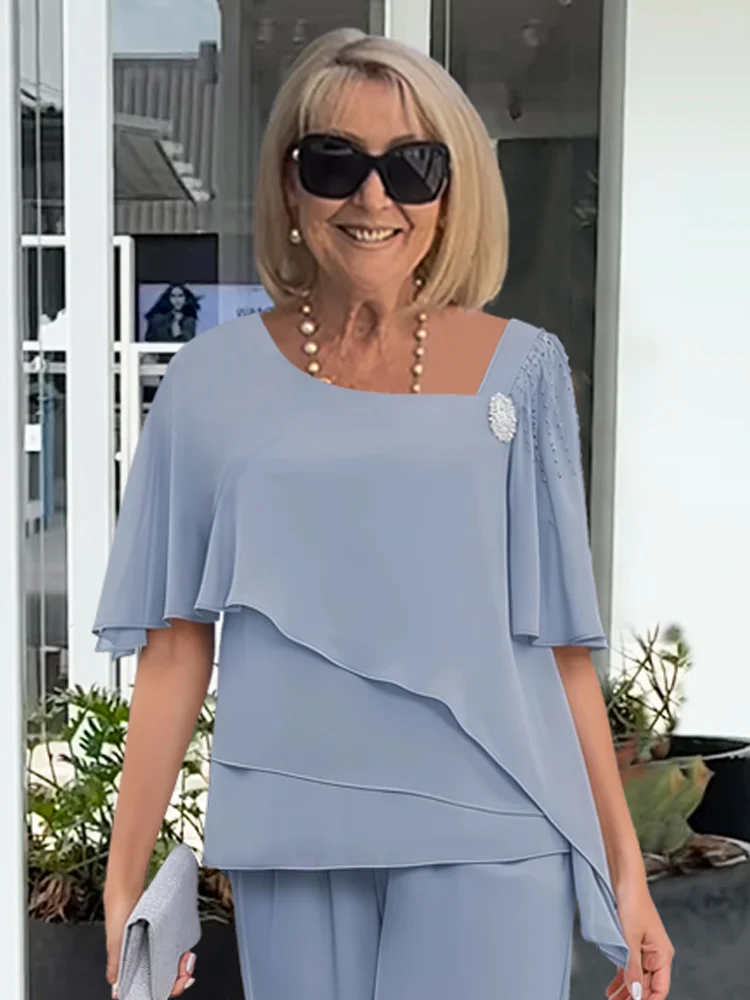Winnie | Asymmetric Layered Blouse and Wide-Leg Trouser Set